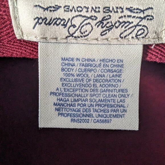 LUCKY Brand 100% Wool Felted Fedora Brimmed Hat Burgundy - Picture 3 of 8